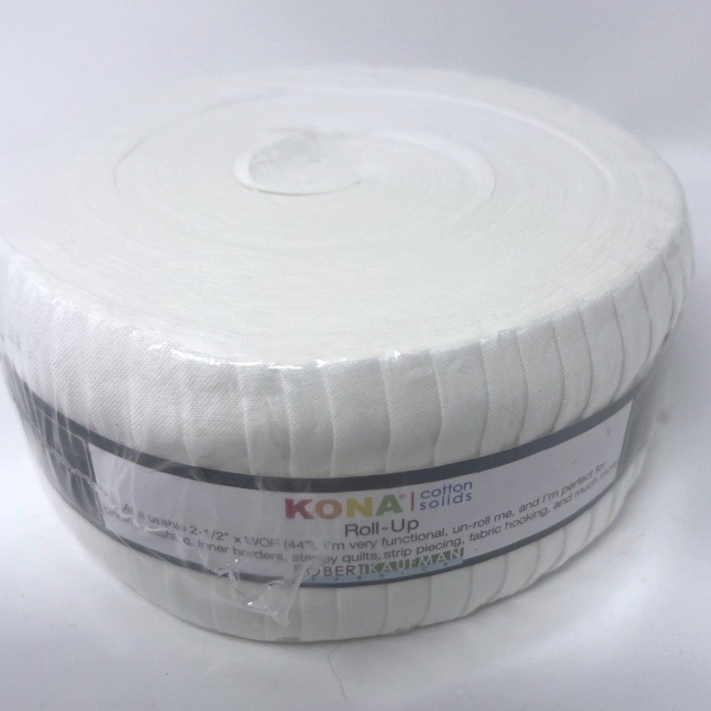 Roll Up Kona Cotton Solids Snow by Robert Kaufman Jelly Roll 2.5"x WOF 44" 40 Pc